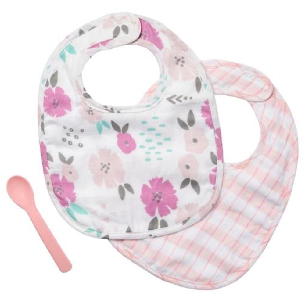 Stephen Joseph Floral 100% Cotton Muslin Baby Bib & Silicone Spoon‎ Set